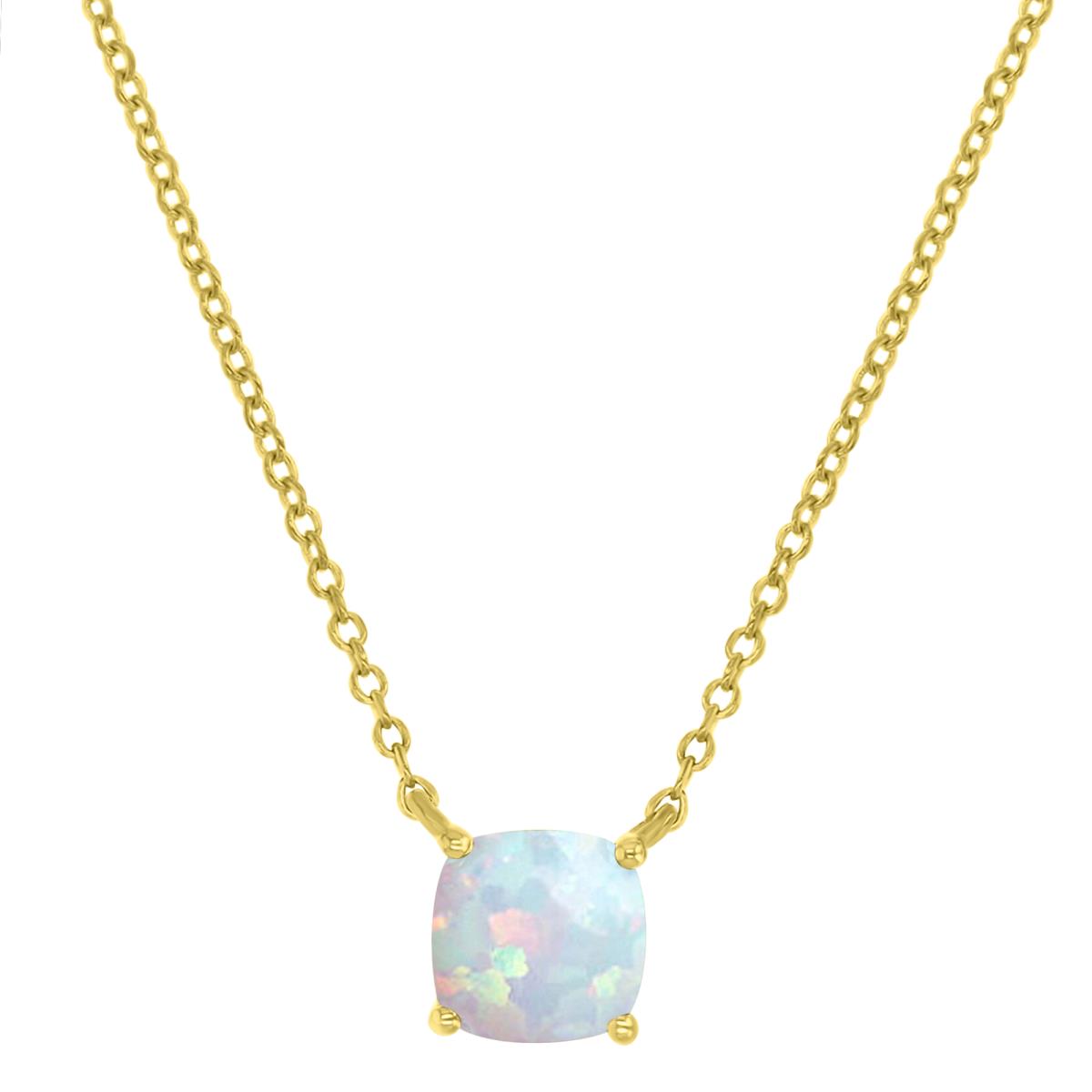 Sterling Silver Yellow 6mm Cushion Cut Created Opal 16+2" Solitaire Necklace