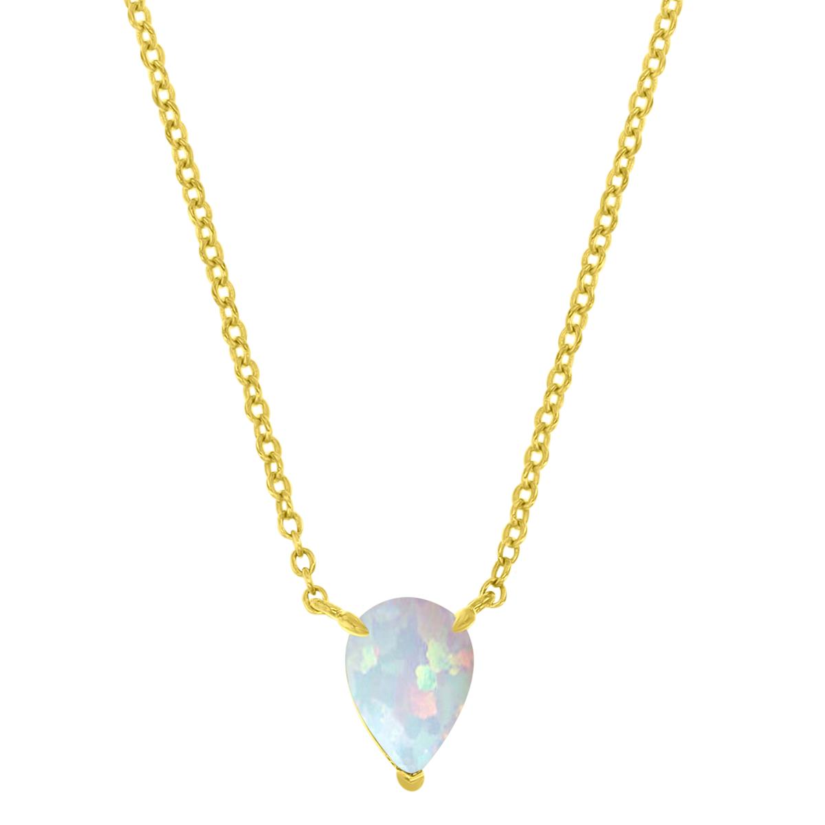 Sterling Silver Yellow 7x5mm Pear Cut Created Opal 16+2" Solitaire Necklace