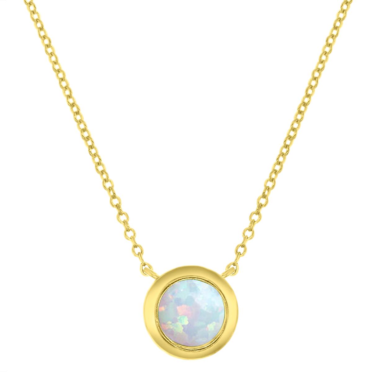 Sterling Silver Yellow 6mm Round Cut Created Opal Bezel 16+2" Solitaire Necklace