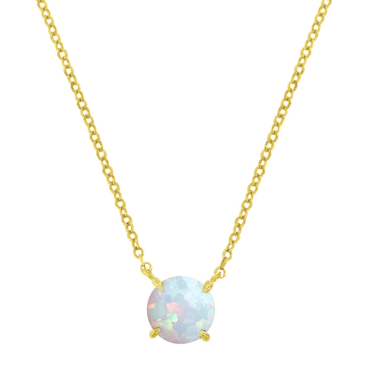 Sterling Silver Yellow 7mm Round Cut Created Opal 16+2" Solitaire Necklace
