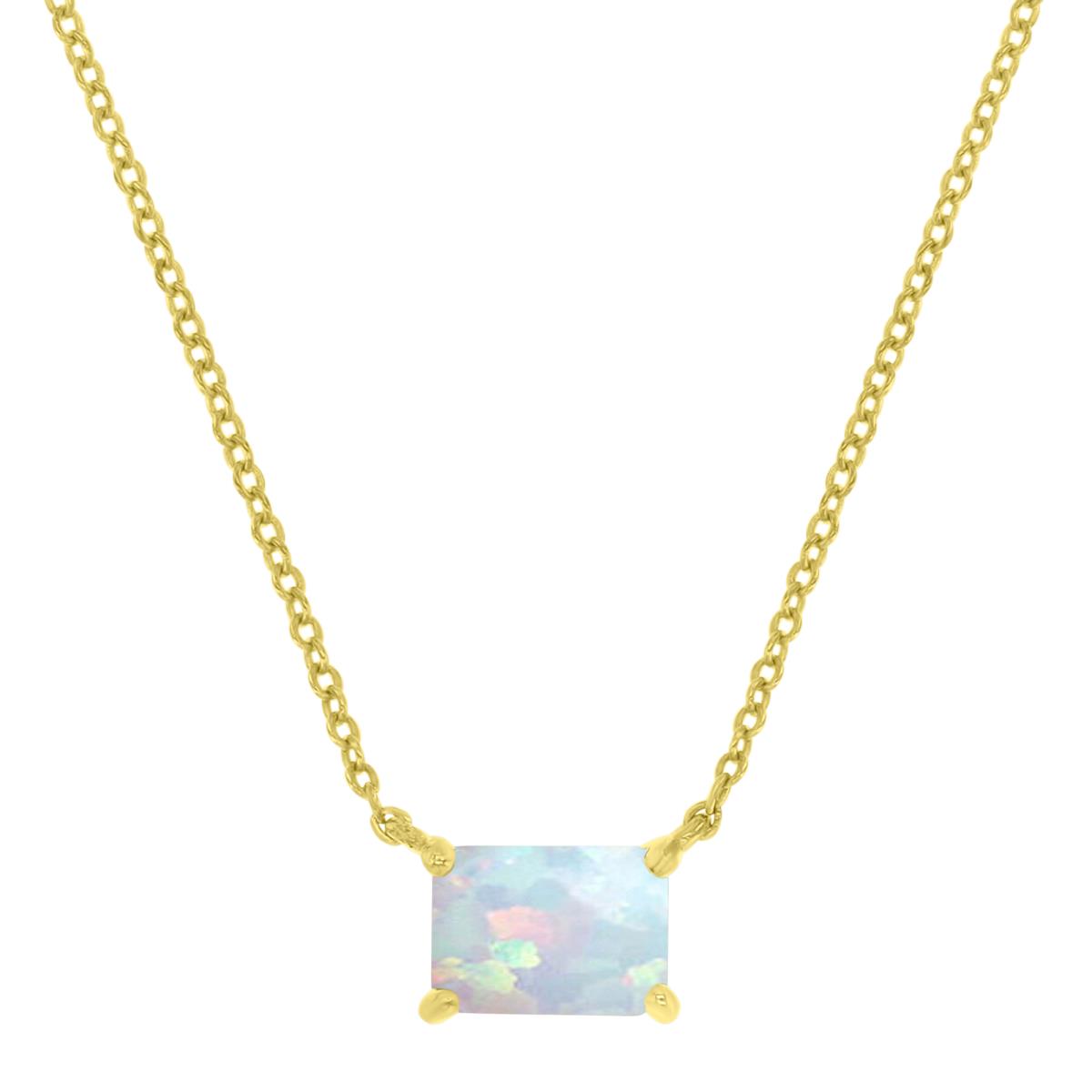Sterling Silver Yellow 7x5mm Emerald Cut Created Opal 16+2" Solitaire Necklace