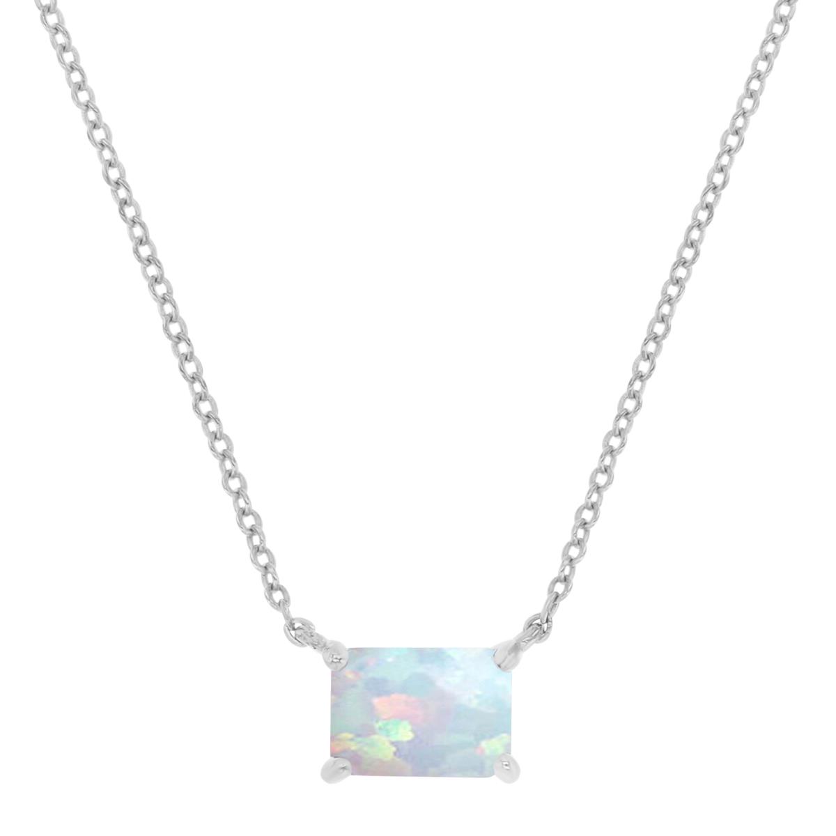 Sterling Silver Rhodium 7x5mm Emerald Cut Created Opal 16+2" Solitaire Necklace