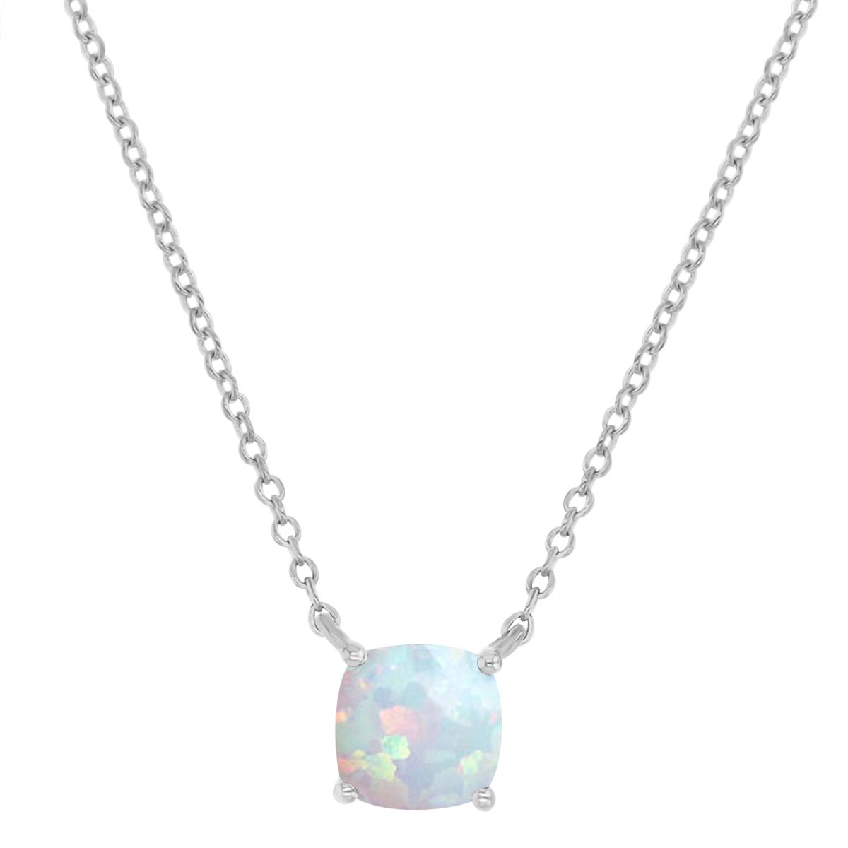 Sterling Silver Rhodium 6mm Cushion Cut Created Opal 16+2" Solitaire Necklace