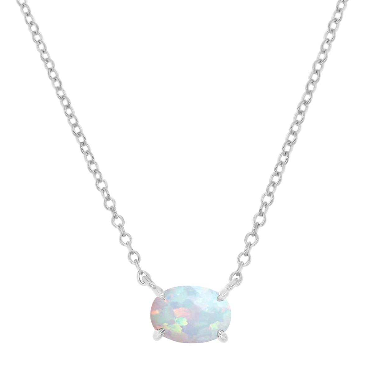 Sterling Silver Rhodium 7x5mm Oval Cut Created Opal 16+2" Solitaire Necklace