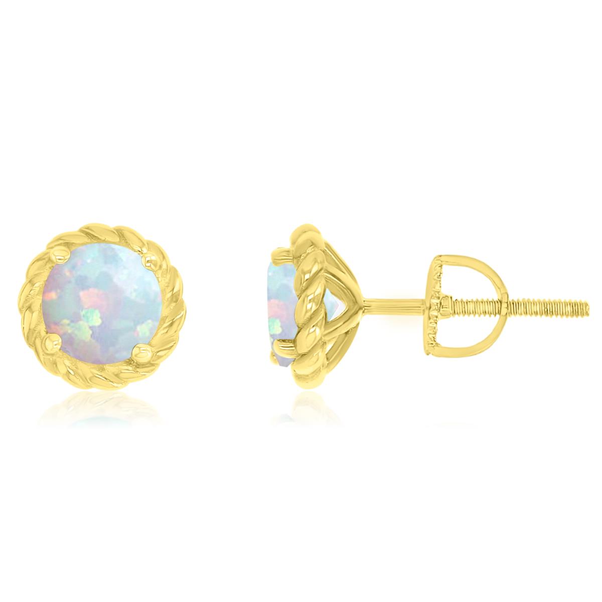 Sterling Silver Yellow 6mm Round Created Opal Rope Screwback Stud Earring