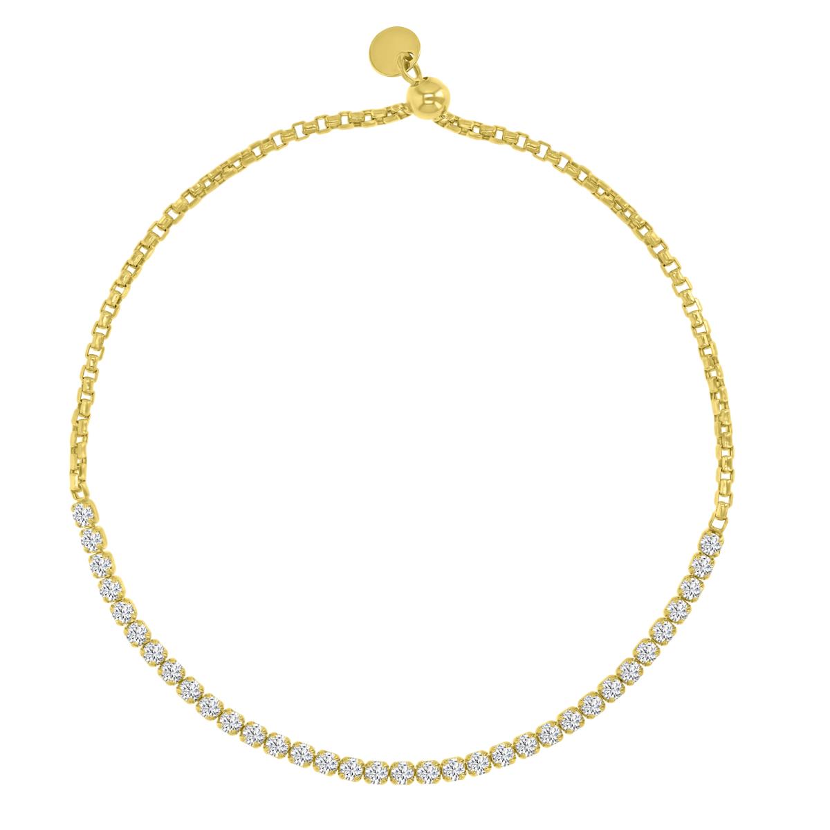 14K Yellow Gold 2MM Round Cubic Zirconia Round Box 9" Adjustable Tennis Bracelet