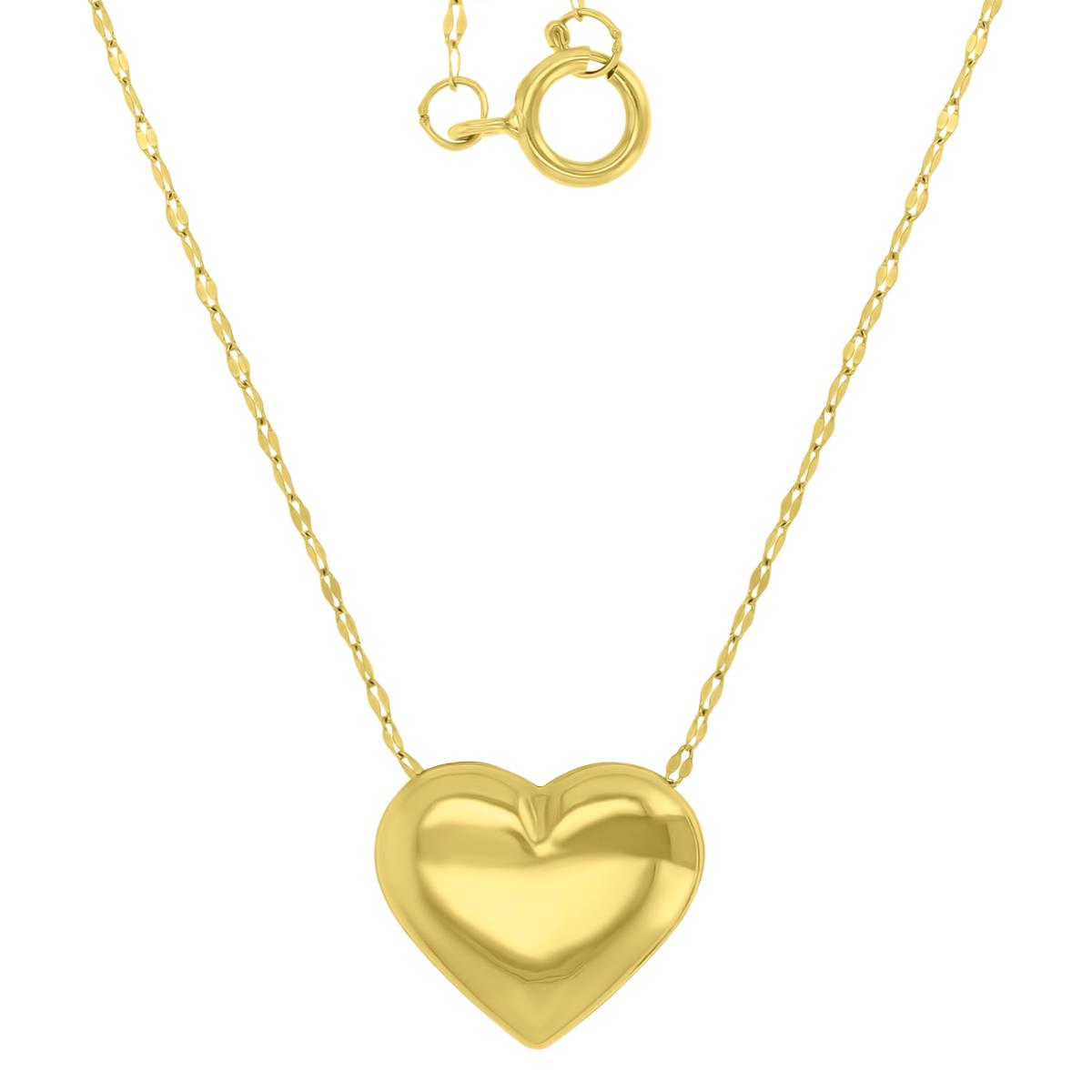 14K Yellow Gold 18" 14x12mm Puff Heart Mirror Twist Necklace