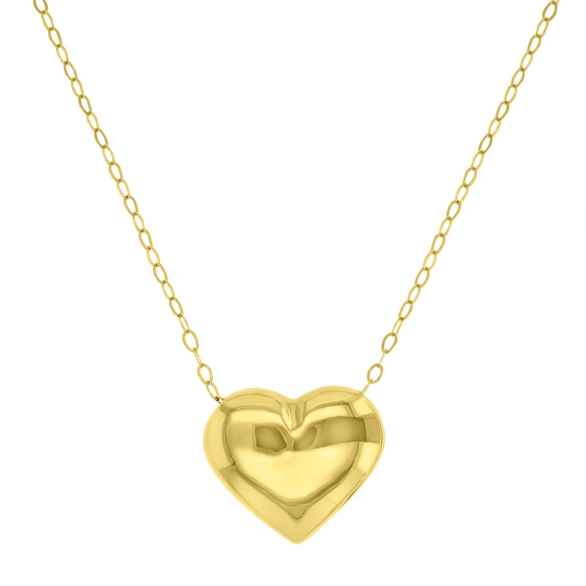 14K Yellow Gold 16+2" 14x12mm Puff Heart Cable Necklace