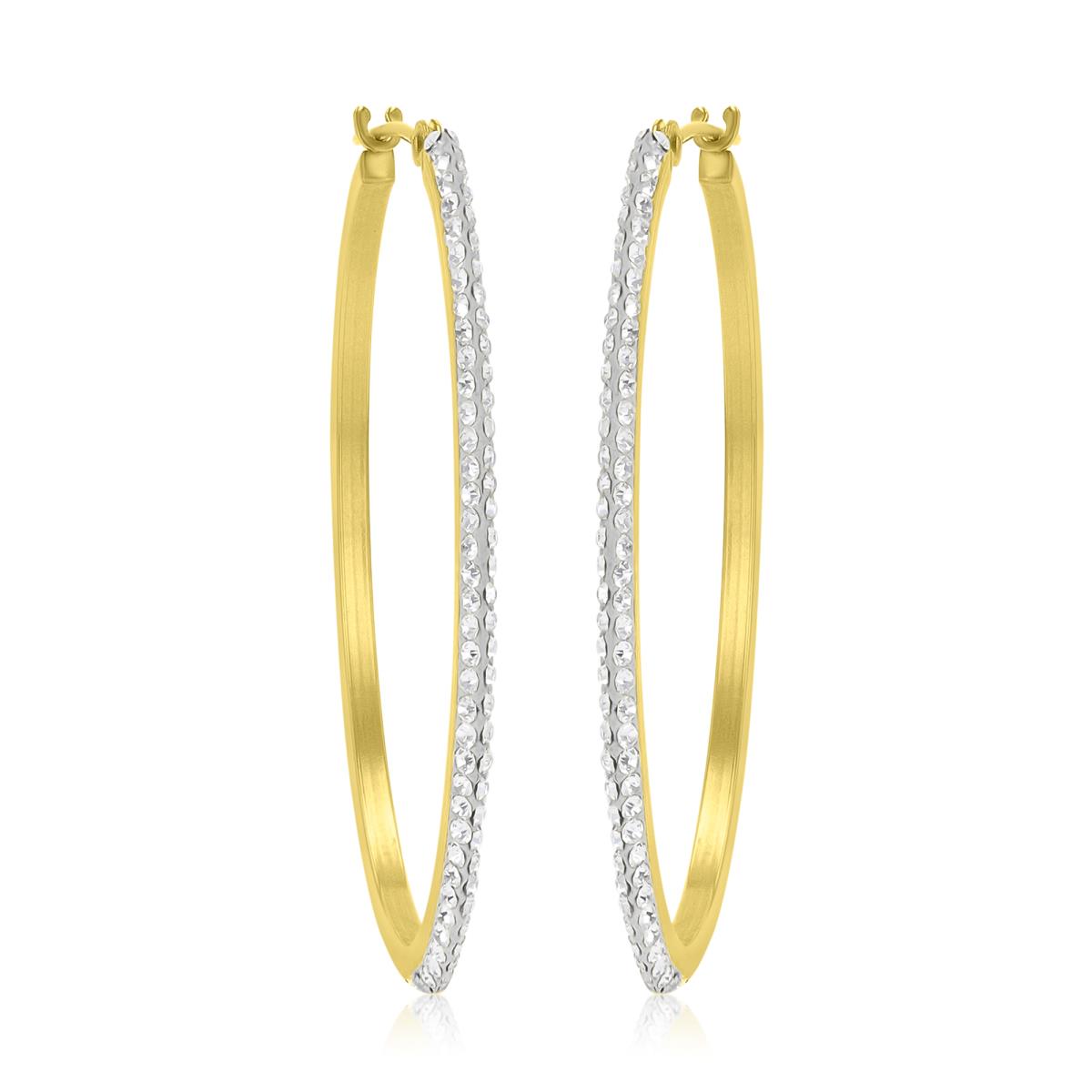 14K Yellow Gold 1.50x40mm Oval Swarovski Crystal Frontal Hoop Earrings