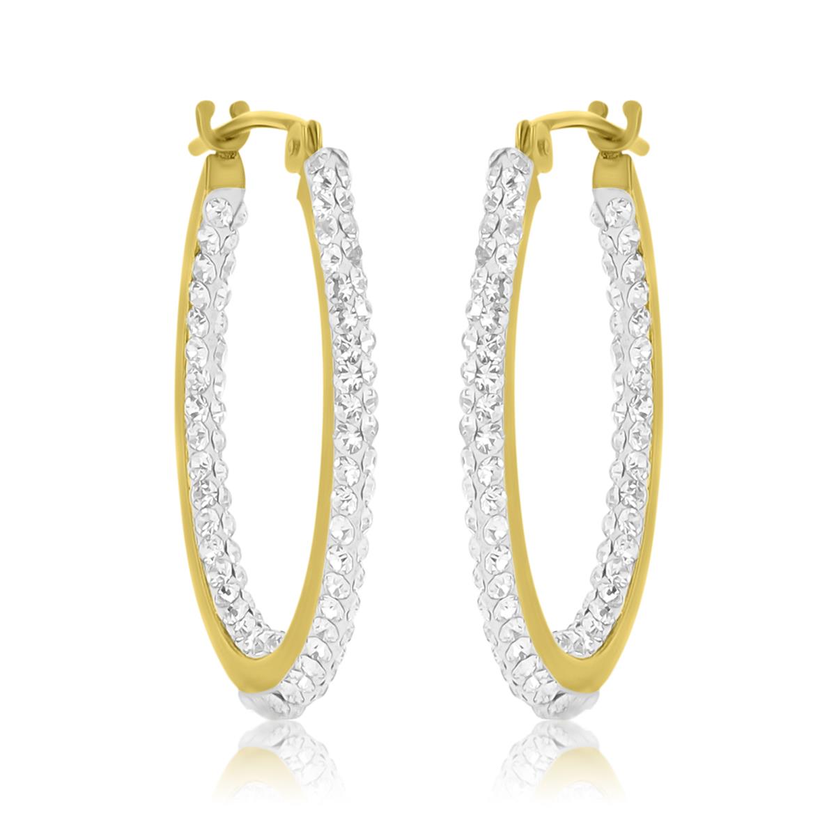 10K Yellow Gold 1.50x20mm Oval Inside Out Swarovski Crystal Hoop Earrings