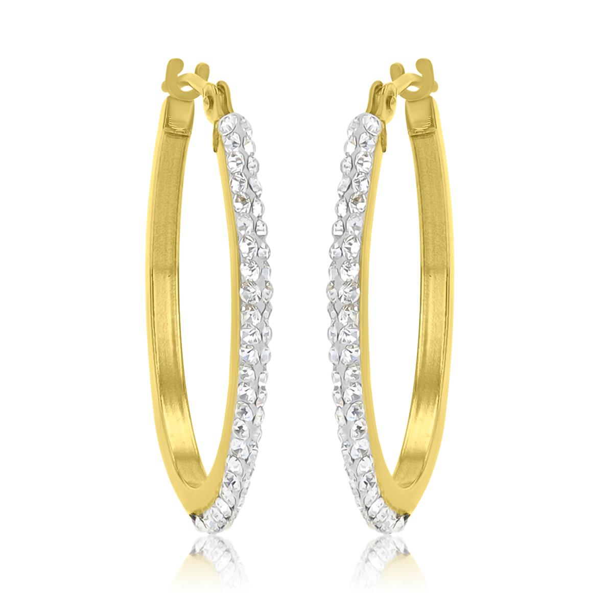 10K Yellow Gold 1.50x20mm Oval Swarovski Crystal Frontal Hoop Earrings