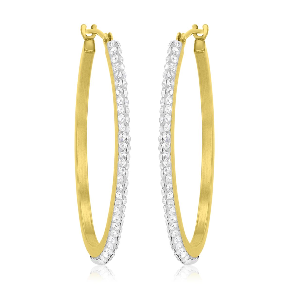 10K Yellow Gold 1.50x30mm Oval Swarovski Crystal Frontal Hoop Earrings