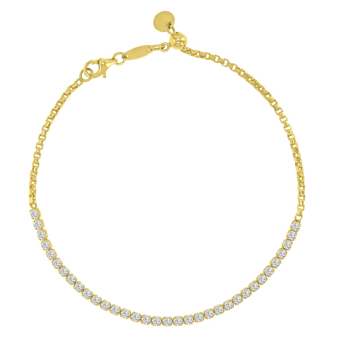 14K Yellow Gold 2MM Round Cubic Zirconia Round Box 9" Adjustable Tennis Bracelet