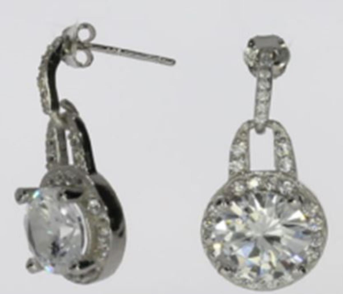 Sterling Silver Rhodium Pave 9mm Rd Halo Dangling Earring