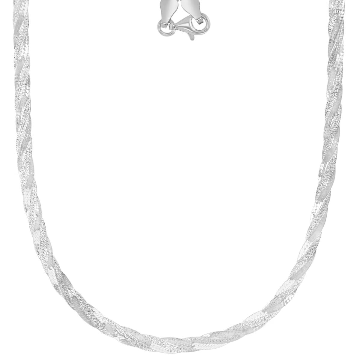 Sterling Silver Anti-Tarnish 4MM Polished & Diamond Cut Braided Herringbone 20" Chain Necklace