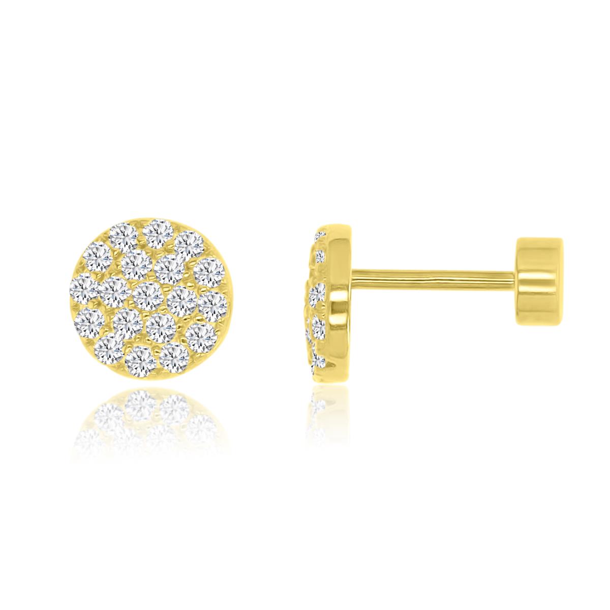 Sterling Silver Yellow 7x7mm Micropave CZ Round Flat Back Stud Earrings