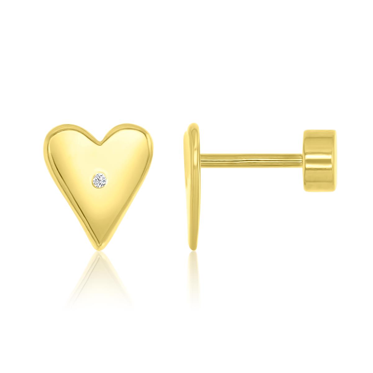 14K Yellow Gold 9MM Polished White CZ Heart Earring