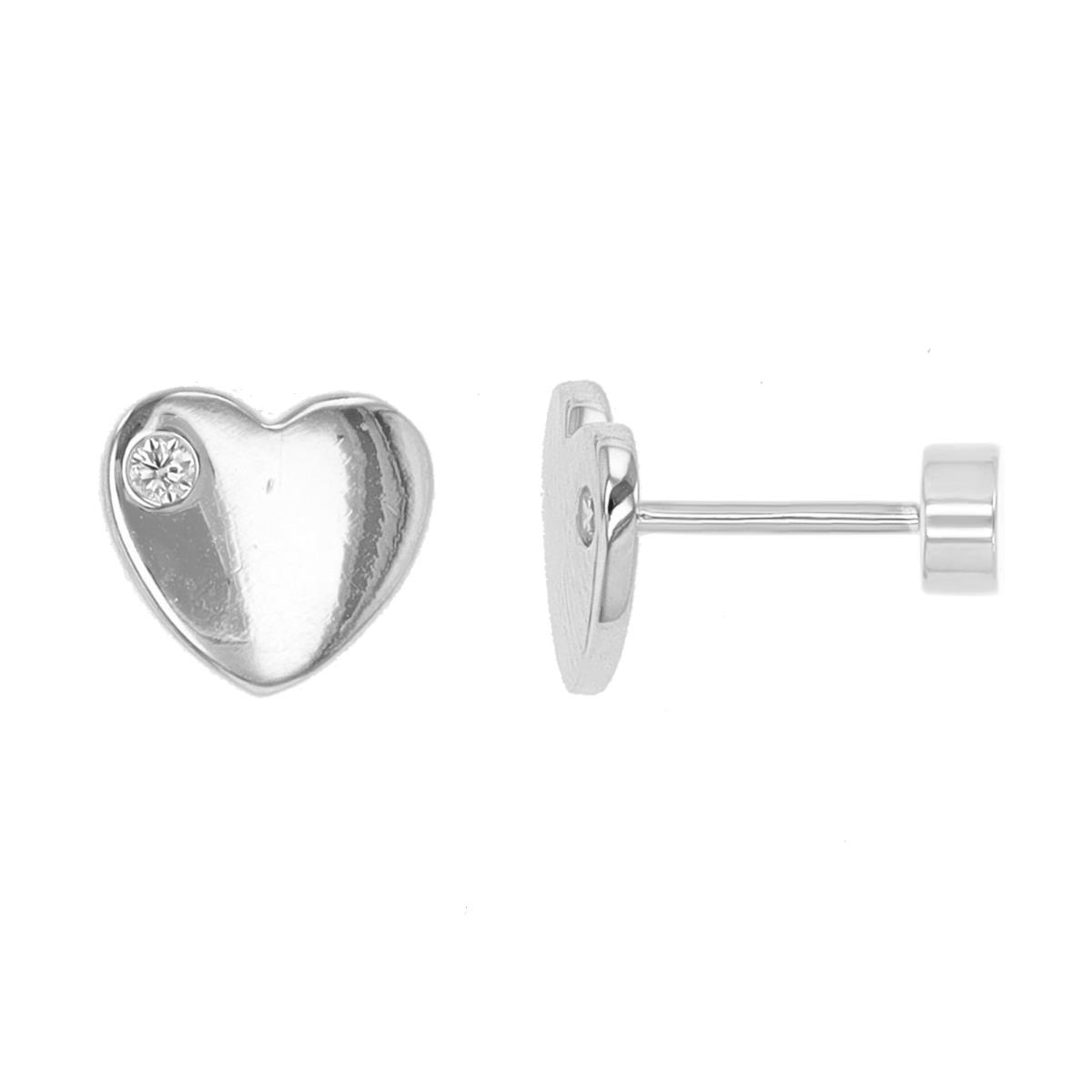 Sterling Silver Rhodium Heart Flat Back Stud Earrings