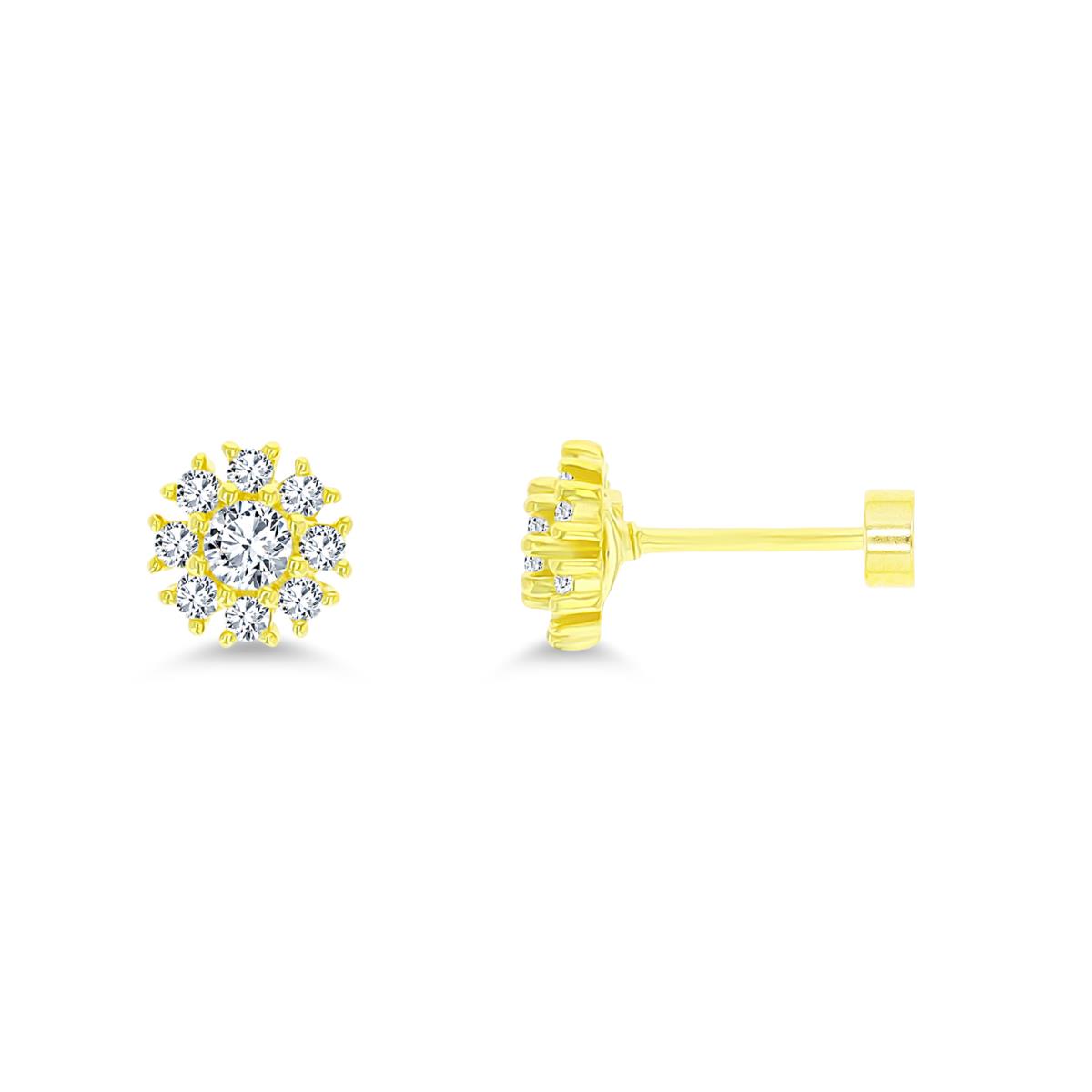 Sterling Silver Yellow 3mm Round Pave 7mm Flat Back Stud Earrings