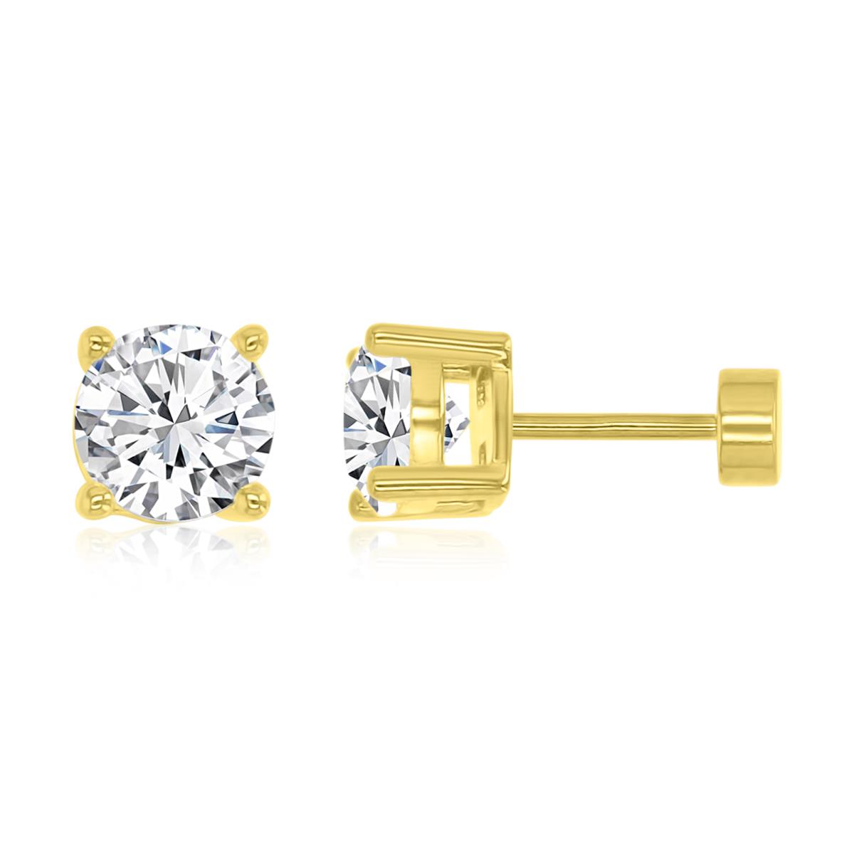 14K Yellow Gold 5.00mm AAA Round Solitaire Flat Back Stud Earrings