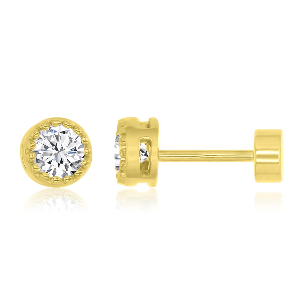 Sterling Silver Yellow 5mm Round Milgrain Solitaire Flat Back Stud Earrings