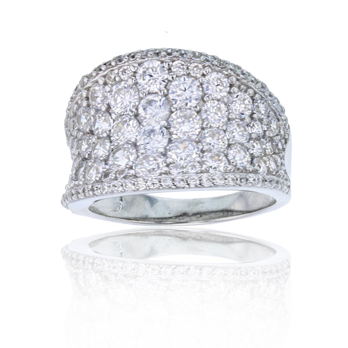 Sterling Silver Rhodium Concave Pave Band Ring