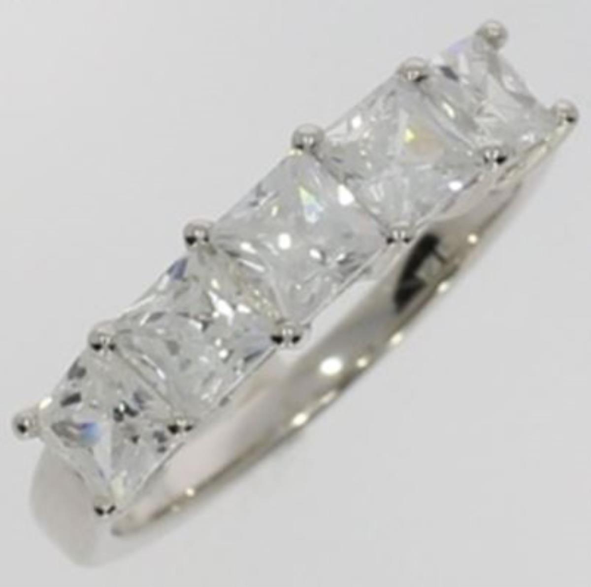 Sterling Silver Rhodium 4mm Princess Cut 5-Stone Ring