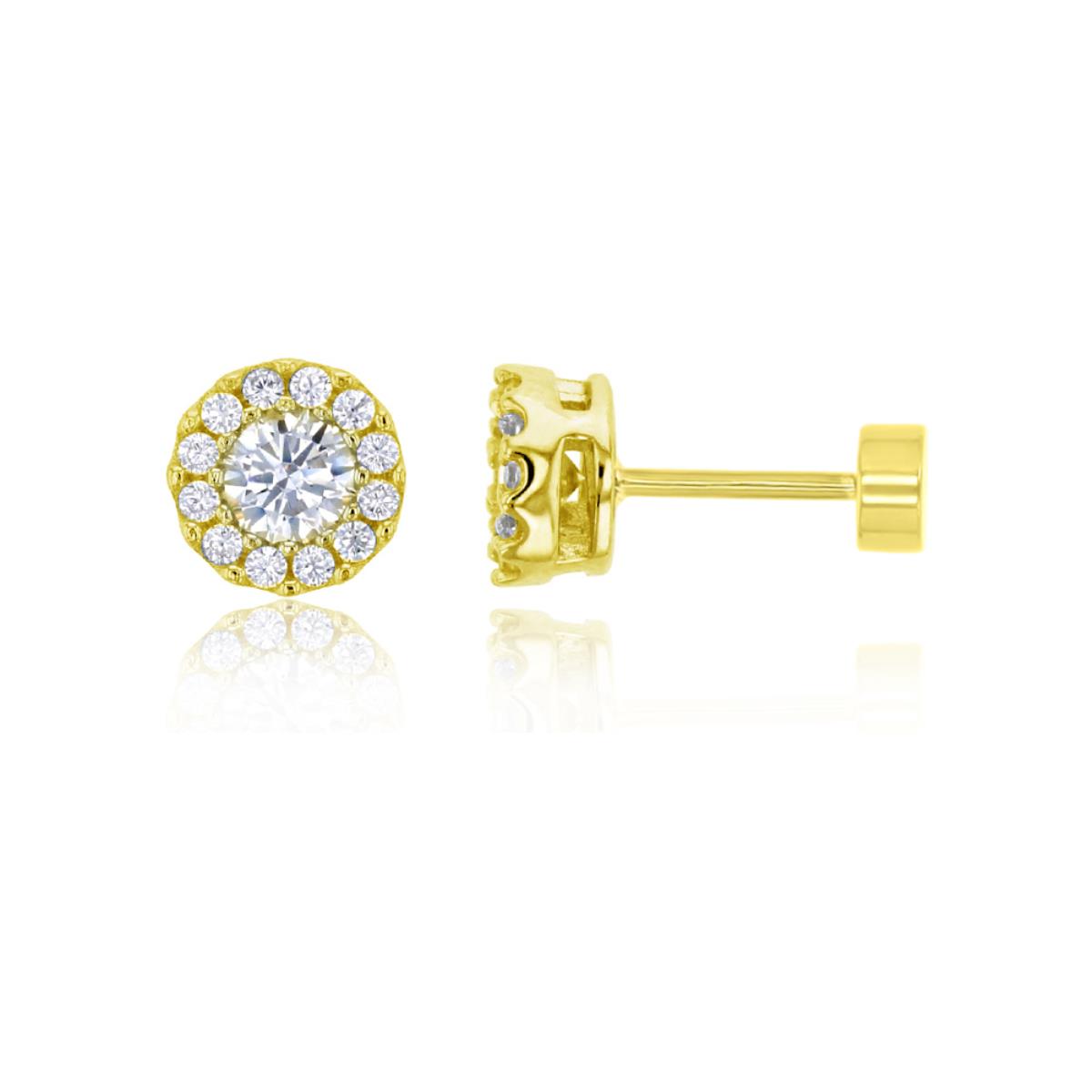 Sterling Silver Yellow 4mm Round CZ Halo Flat Back Stud Earring