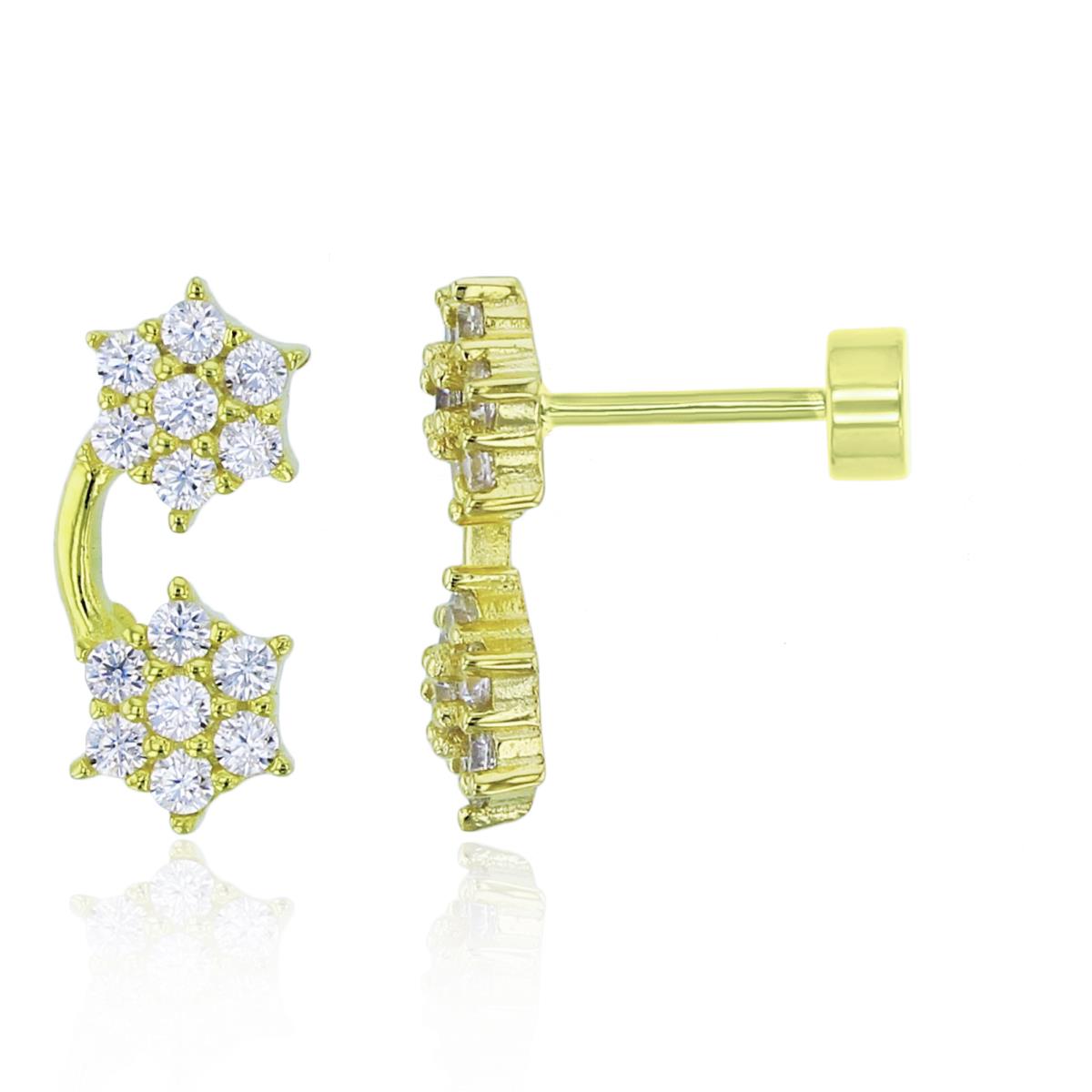 Sterling Silver Yellow Rnd CZ Double Flowers Flat Back Studs