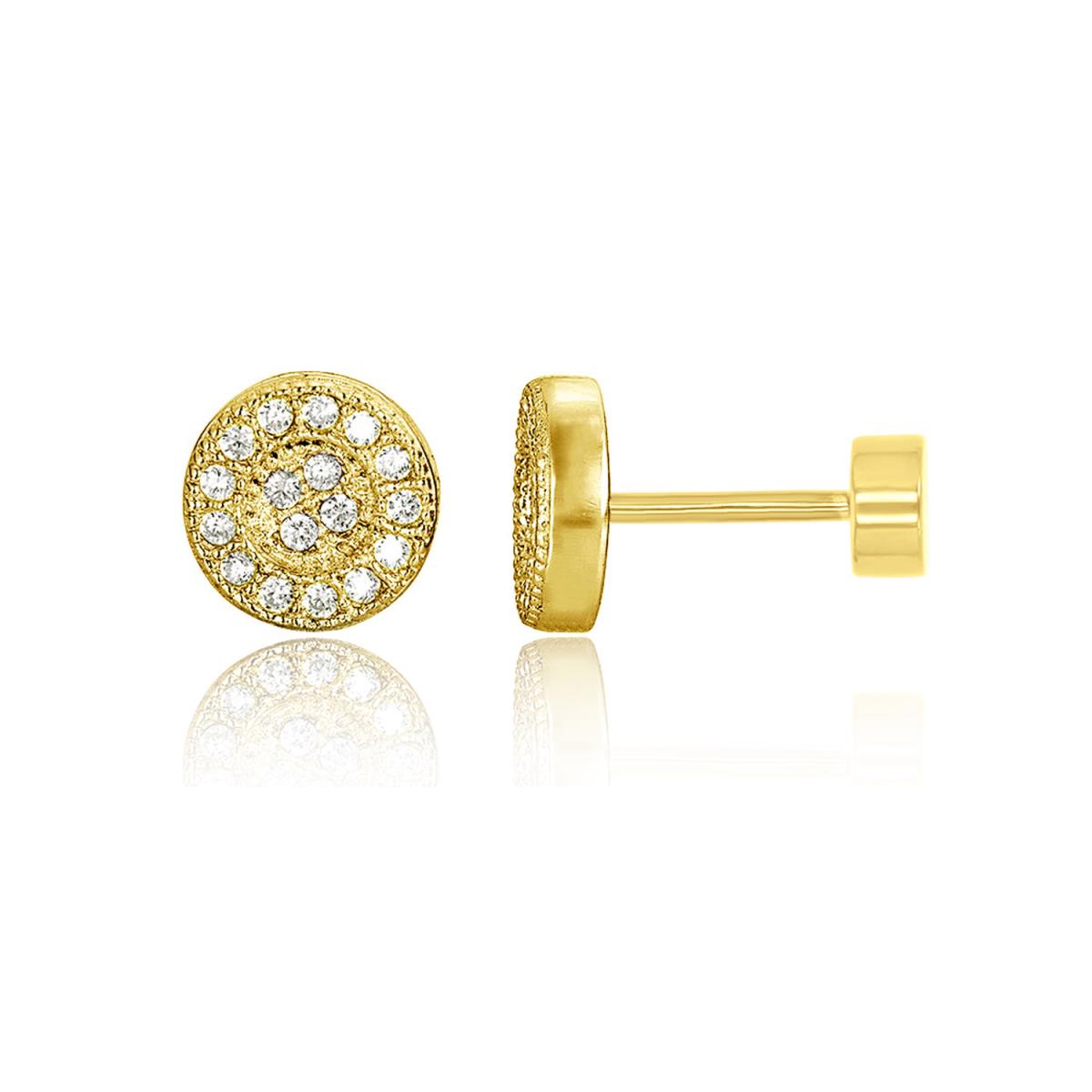 Sterling Silver Yellow 7mm  Round Micropave Flat Back Stud Earring