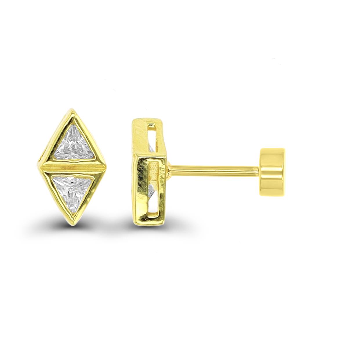 Sterling Silver Yellow Double Triangle CZ Flat Back Stud Earring