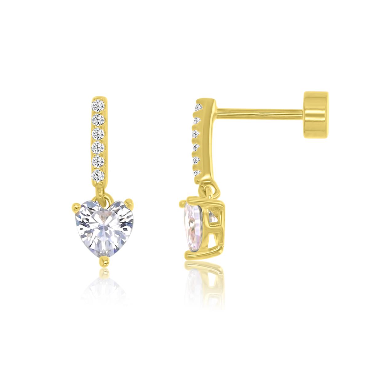 Sterling Silver Yellow & HE Ct. White CZ Bar and Dangling Post Flat Back Earring