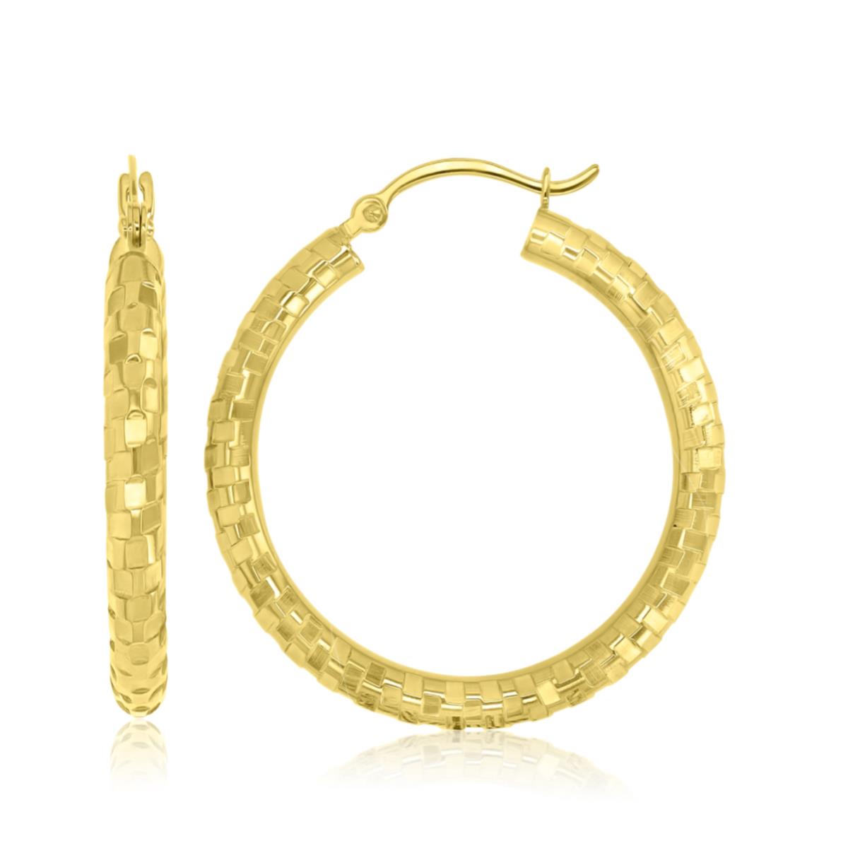 14K Yellow Gold 3X20mm Square Faceted Diamond Cut Hoop Earrings