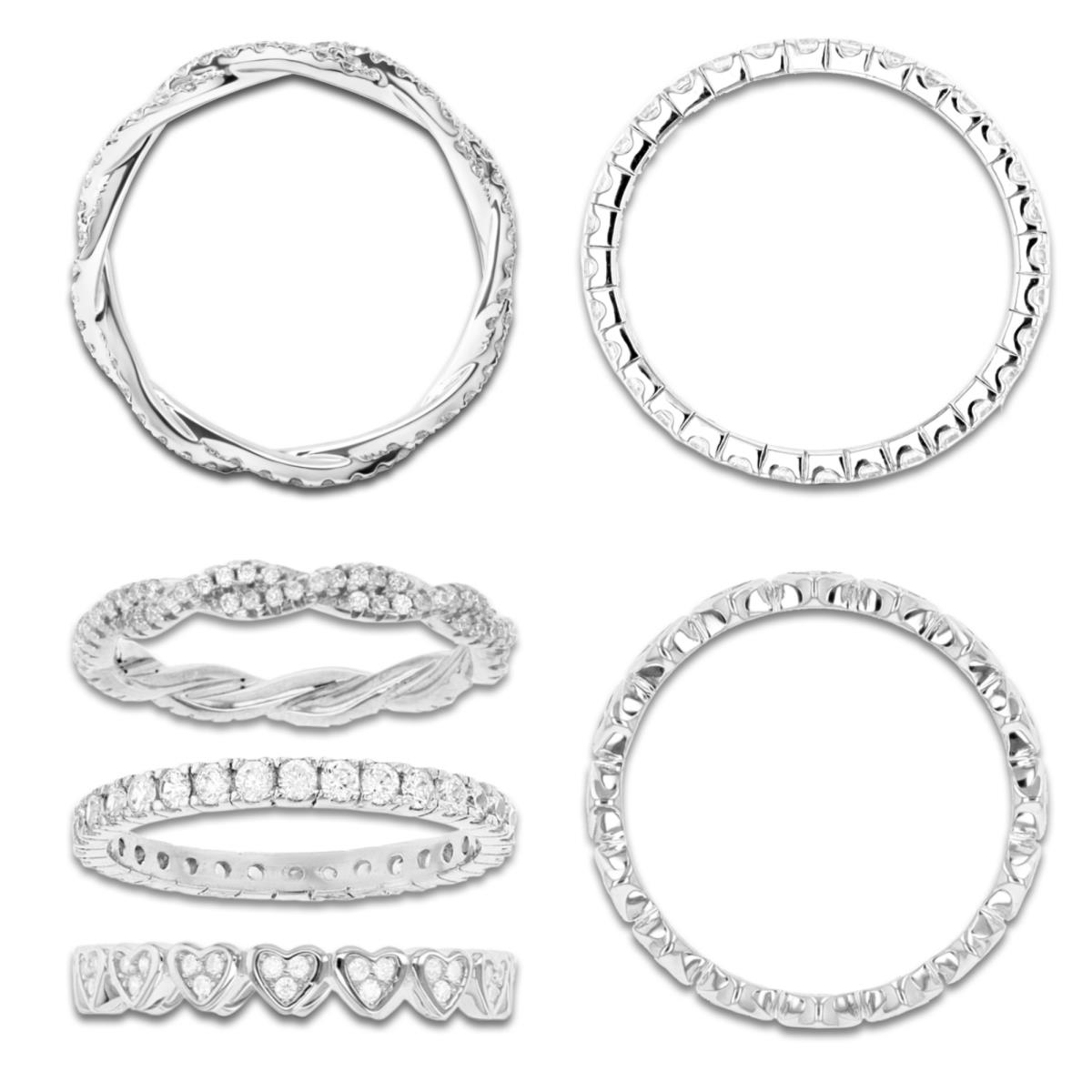 Sterling Silver Rhodium Stack Eternity Band Ring Set