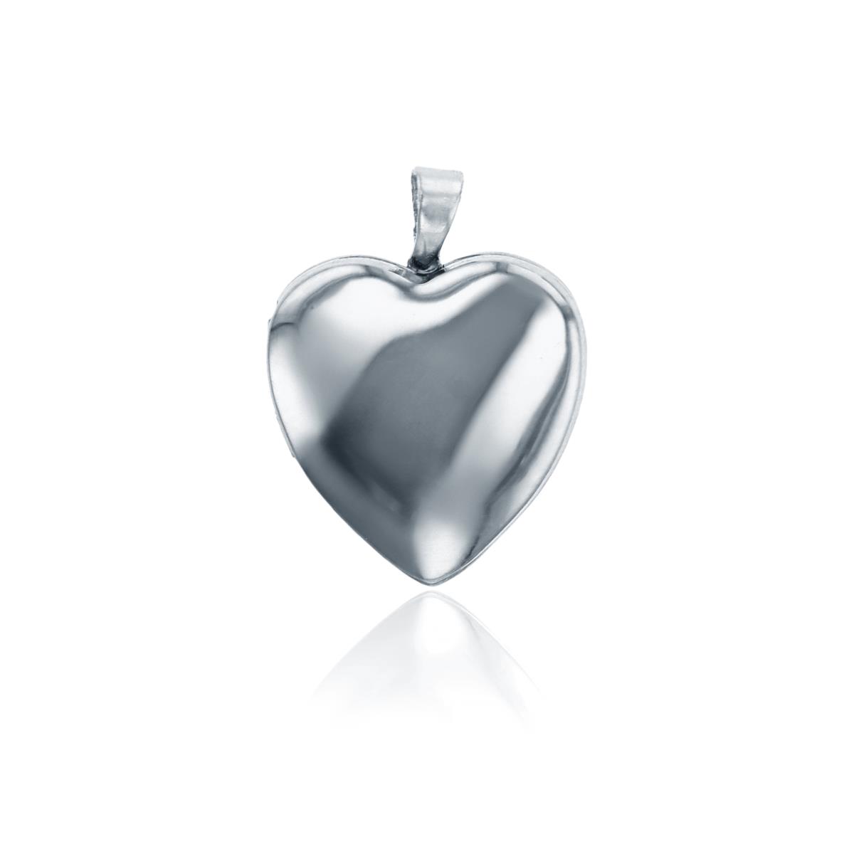 Sterling Silver High Polished and Satin Reversible 13mm Heart Locket Pendant