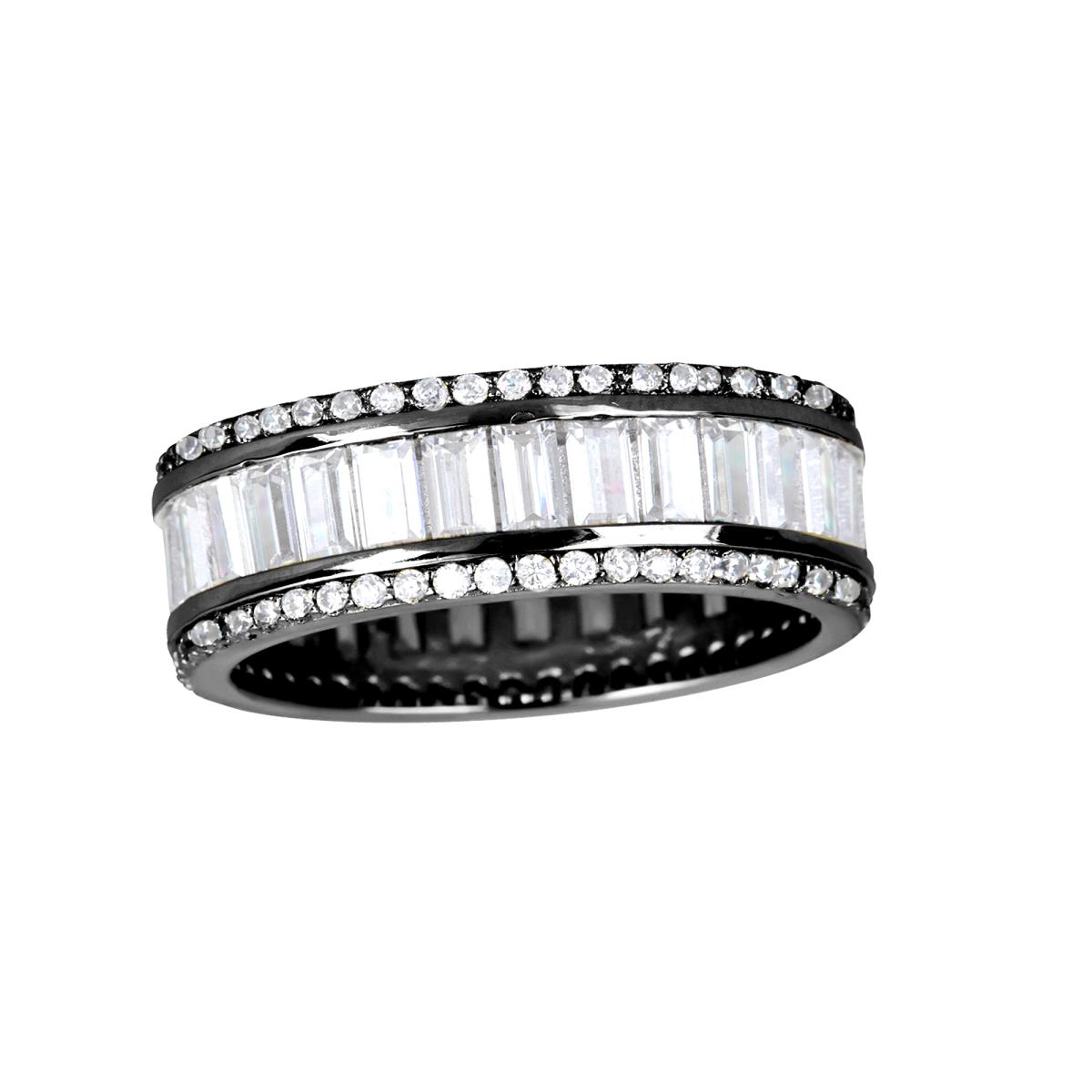 Sterling Silver Black Baguette 8.5mm  Eternity Ring