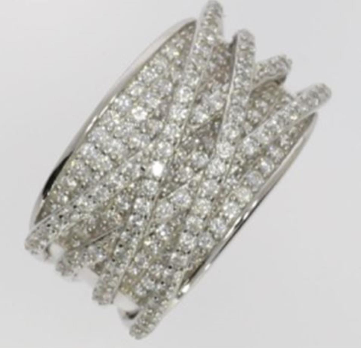 Sterling Silver Rhodium Micropave Criss Cross Ring
