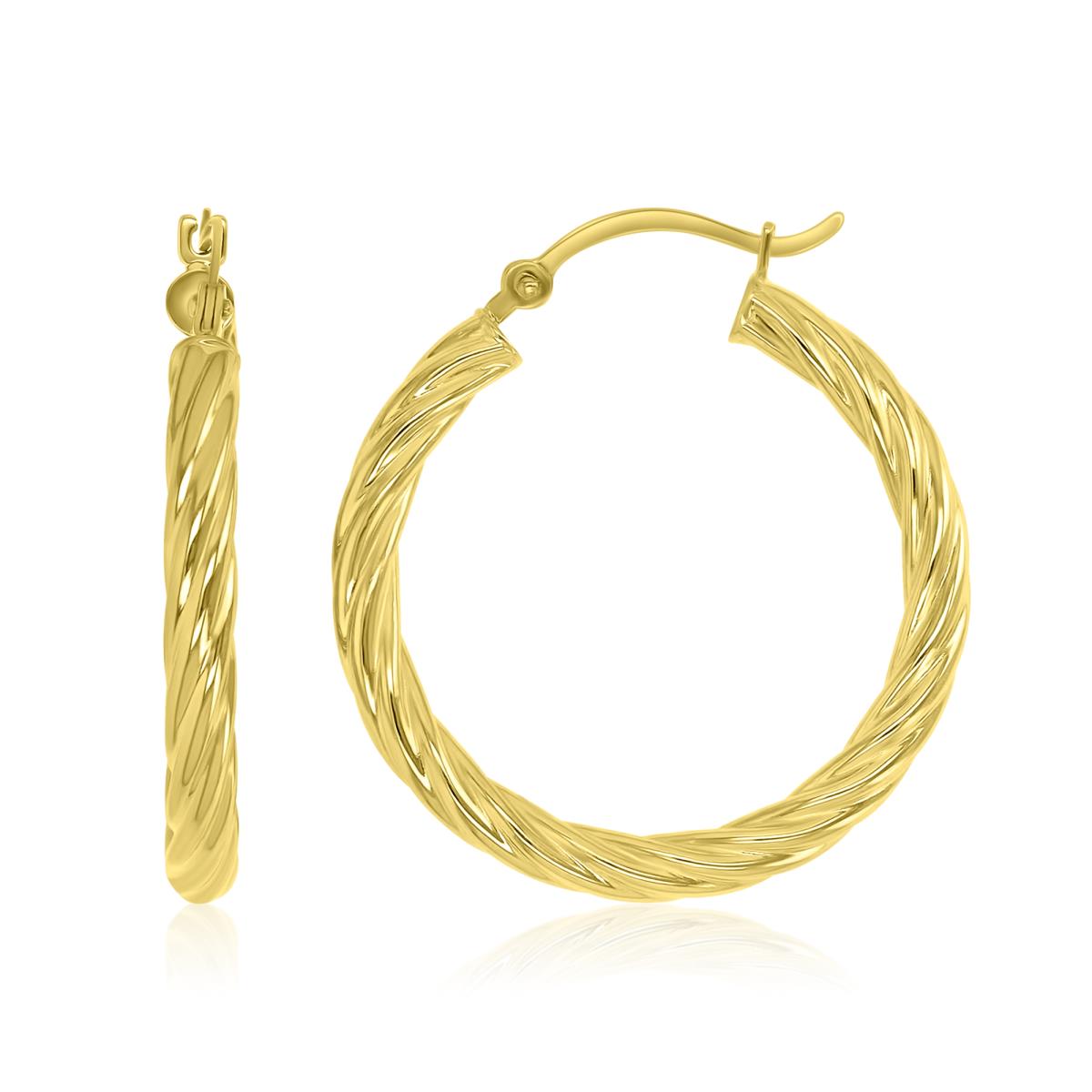 14K Yellow Gold 3x25mm Twisted Hoop Earrings