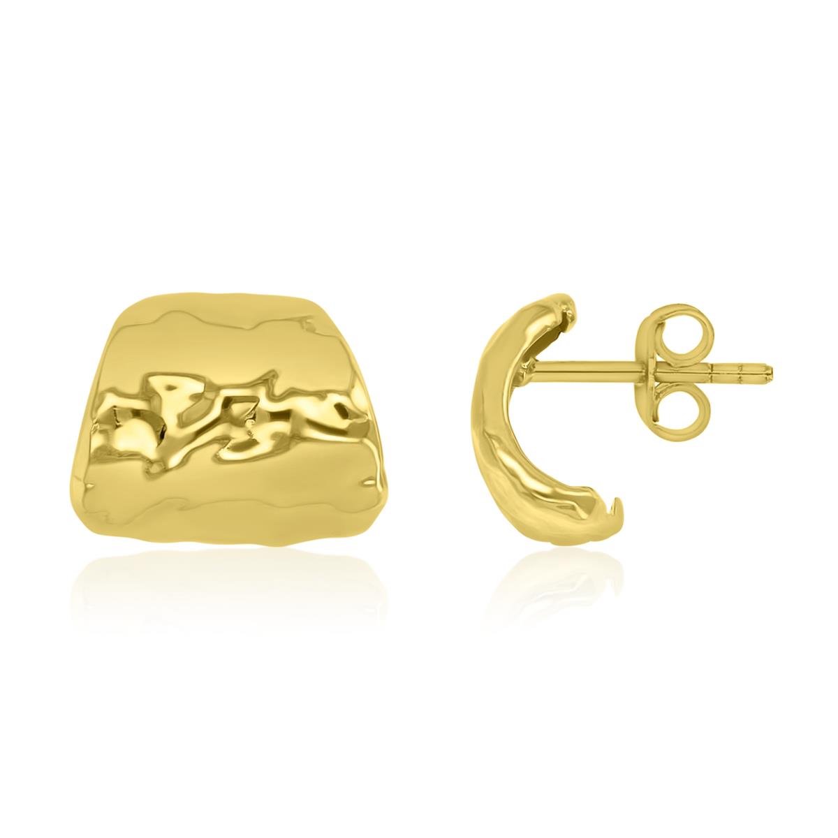 14K Yellow Gold 11x14mm Hammered Trapezium Stud Earrings