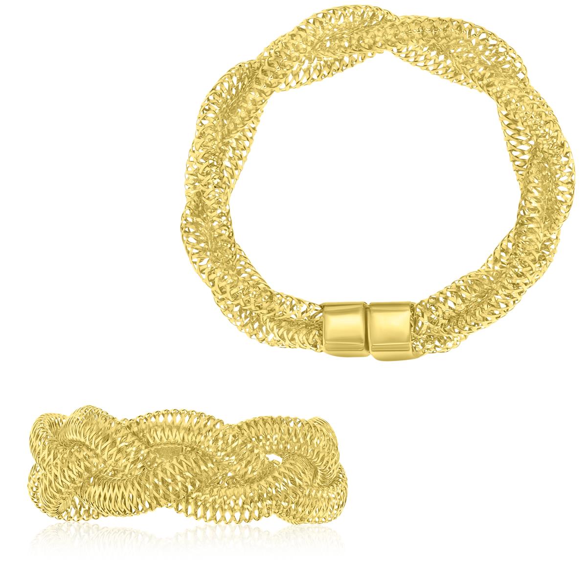 18K Yellow Gold 9MM Twisted Woven Mesh Stretch Ring
