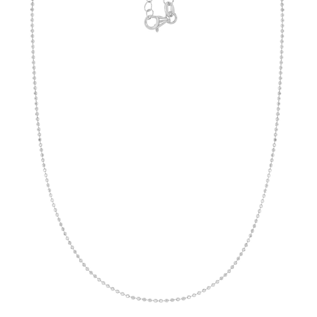 Sterling Silver Rhodium 1.2MM Diamond Cut Bead Chain 16+2" Necklace