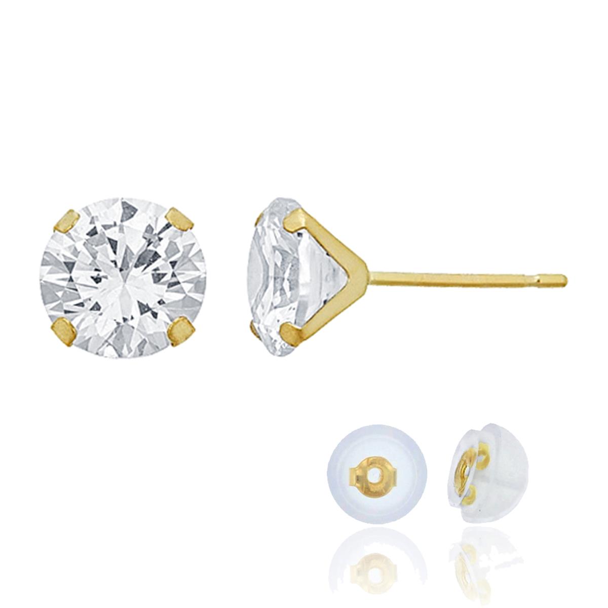 14K Yellow Gold 8mm Martini Round Cut Solitaire Stud & 14K Silicone Back