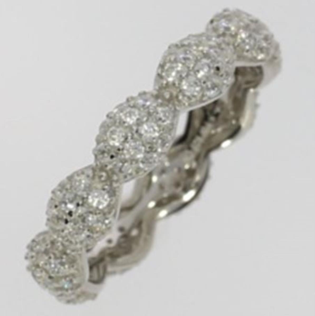 Sterling Silver Rhodium Pave Rice Bead Eternity Ring