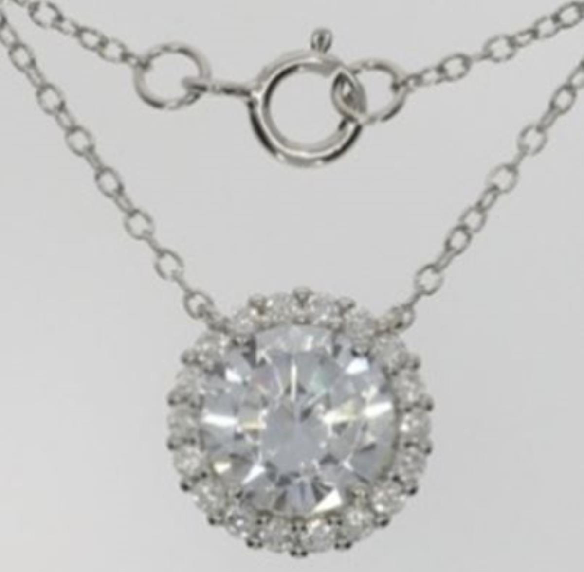 Sterling Silver Rhodium Micropave 8mm Rd Halo 16" Necklace