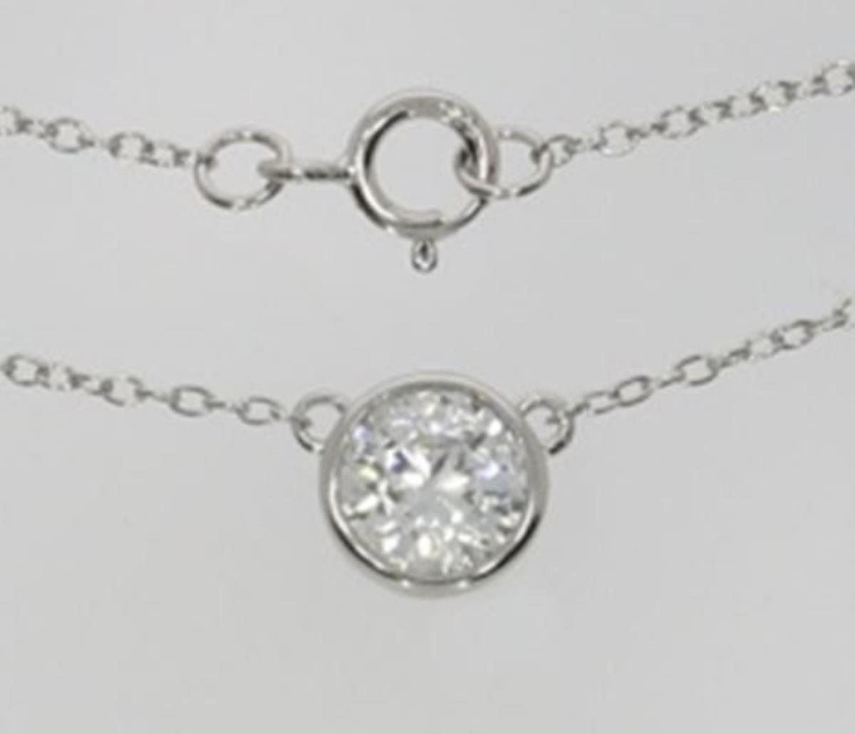 Sterling Silver Rhodium 6mm Rd Bezel Solitaire 16" Necklace