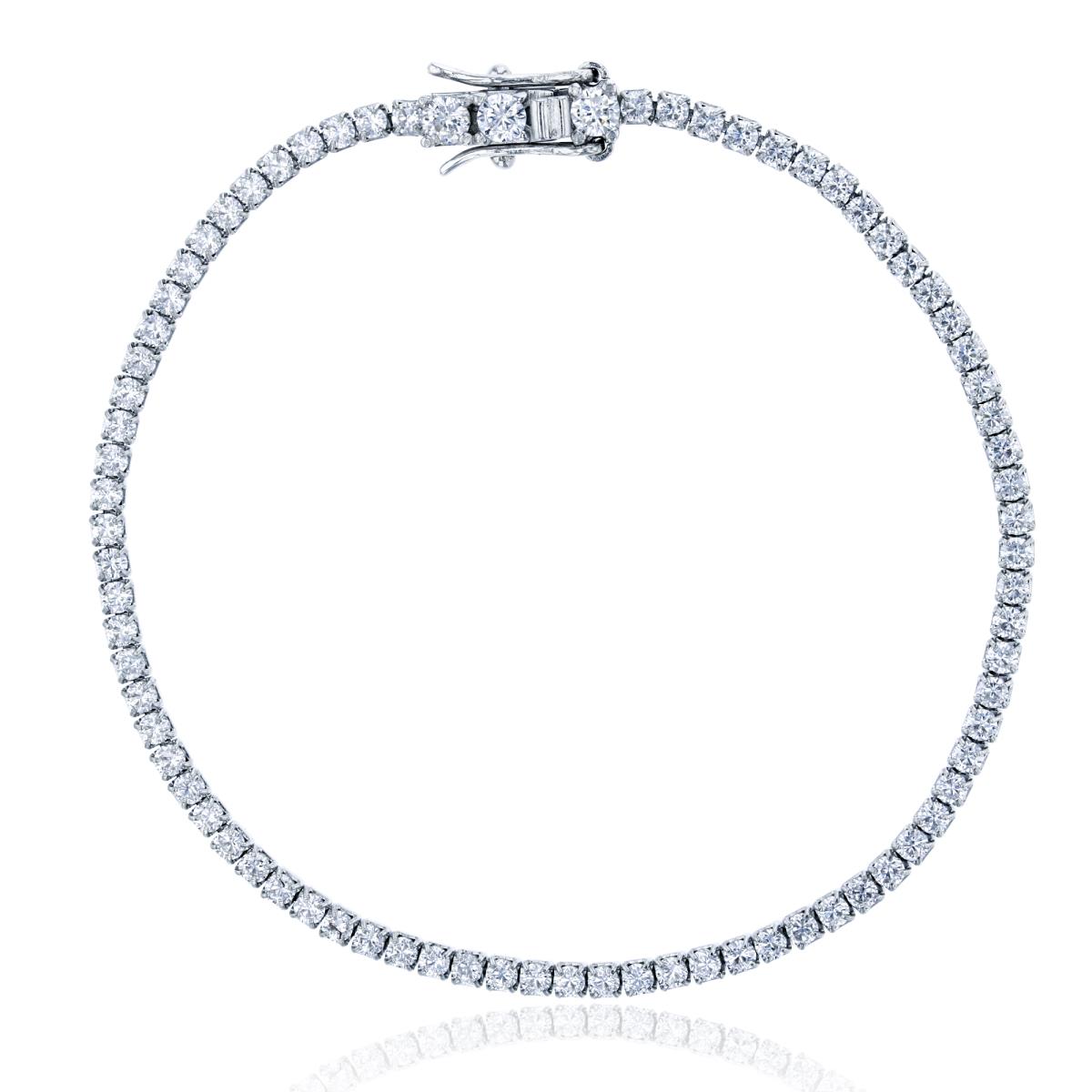 Sterling Silver Rhodium 2mm Clear Round 7" Tennis Bracelet