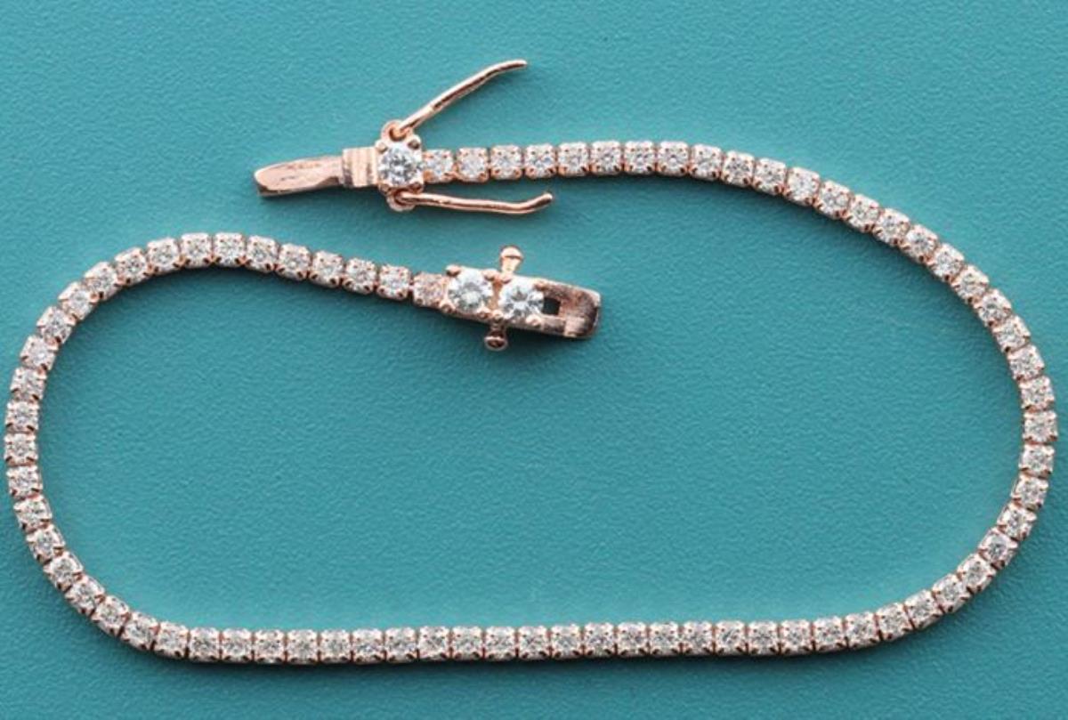 Sterling Silver Rose 2mm Clear Round 7" Tennis Bracelet
