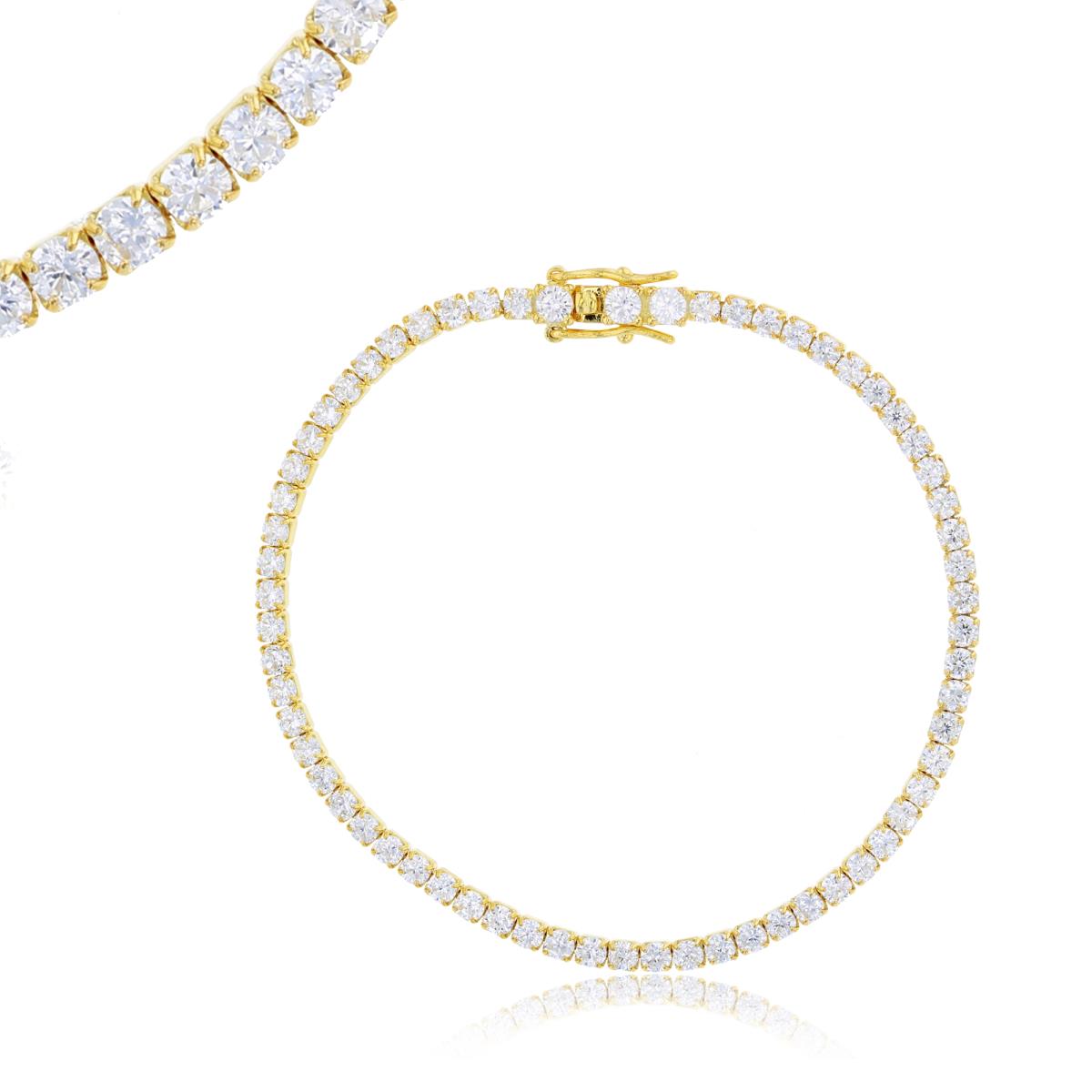 Sterling Silver Yellow 2.5mm Clear Round 7" Tennis Bracelet