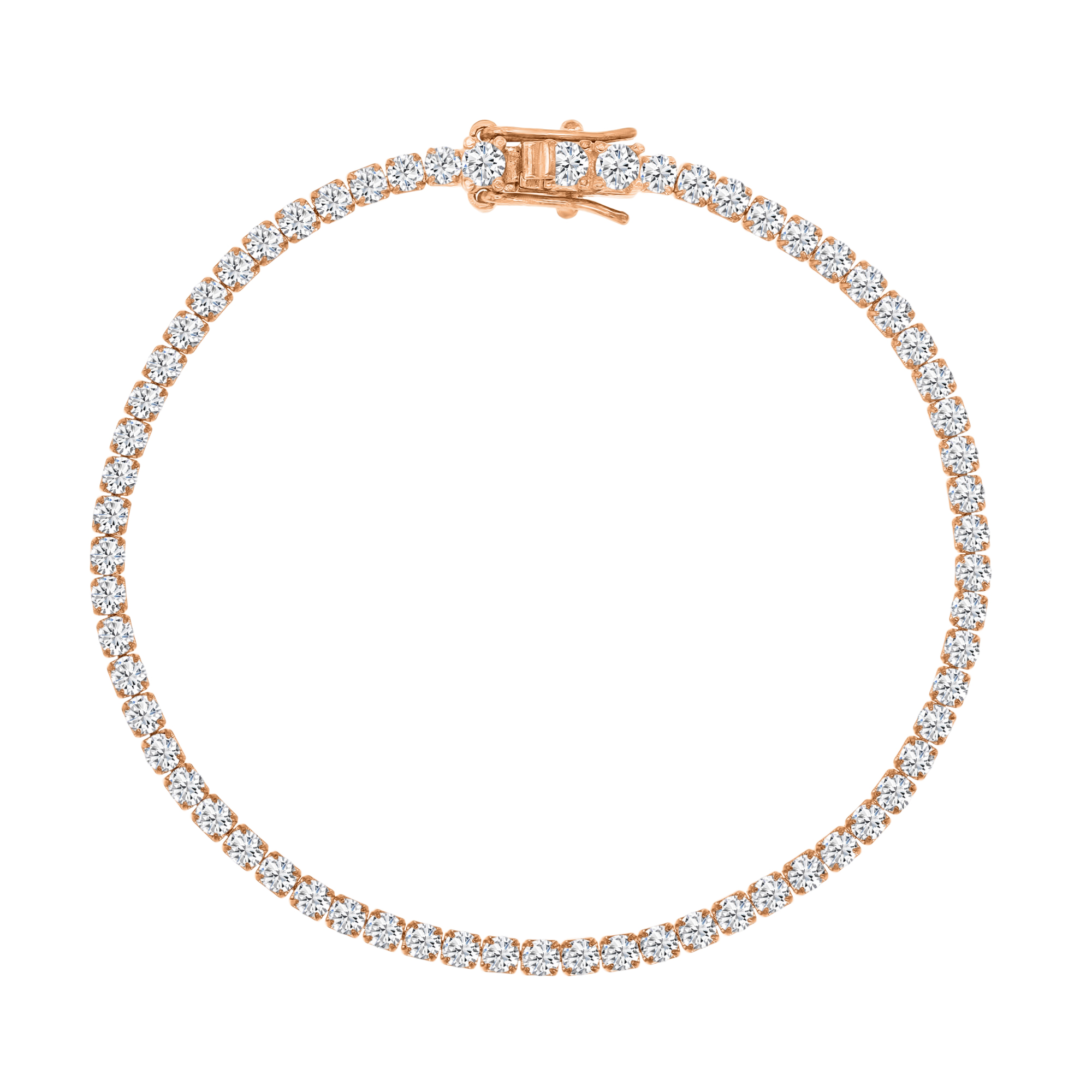 Sterling Silver Rose 2.5mm Clear Round 7" Tennis Bracelet