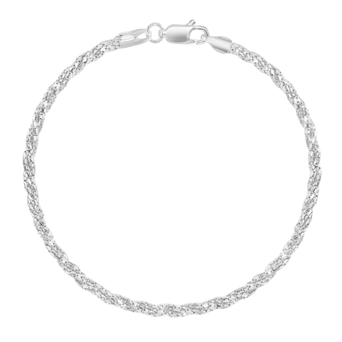 Sterling Silver Anti-Tarnish 2MM Polished & Diamond Cut Twisted Rope 8" Chain Bracelet